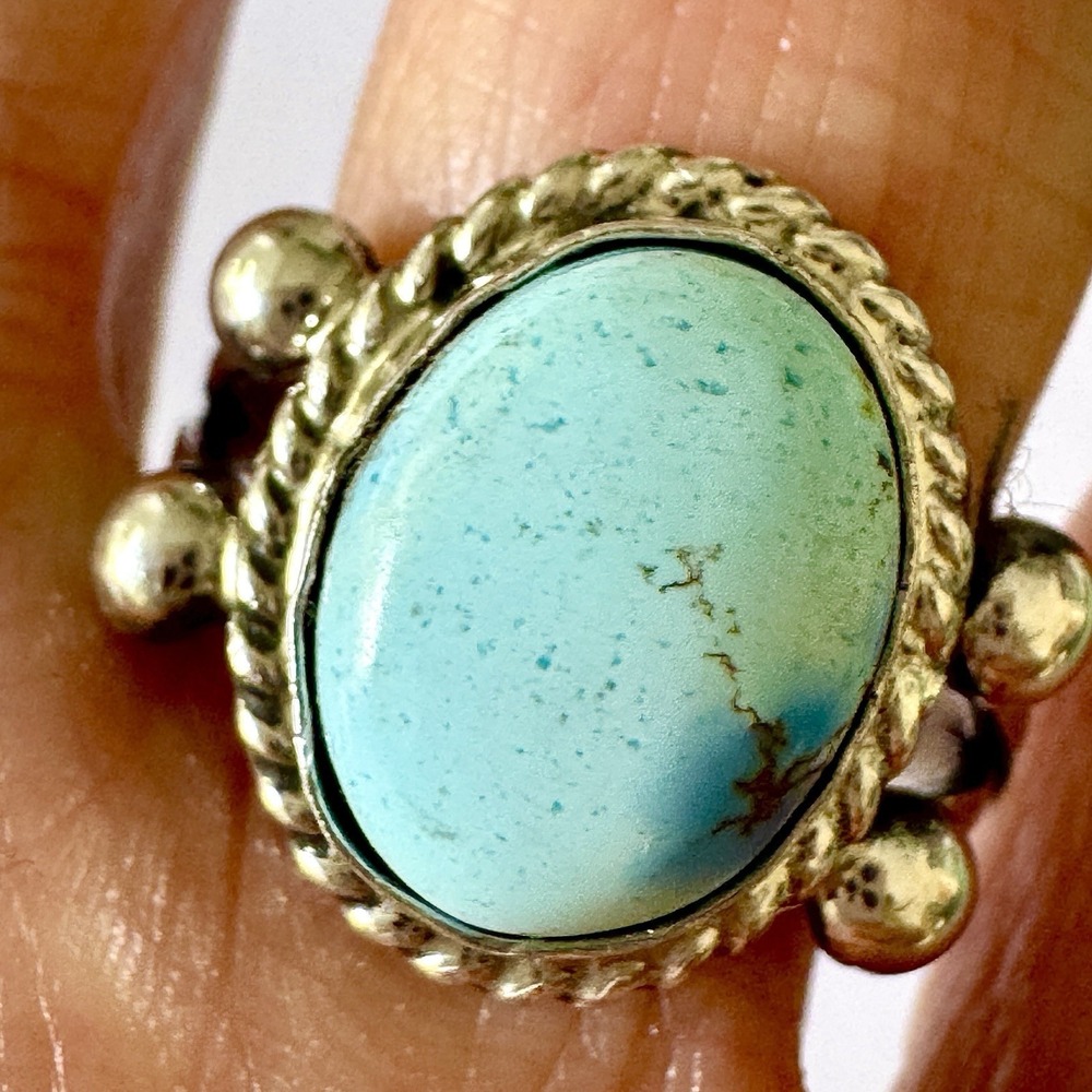 Navajo‎ Turquoise Ring Blue Golden Hills Sz 7.5 Sterling Signed Martinez Native